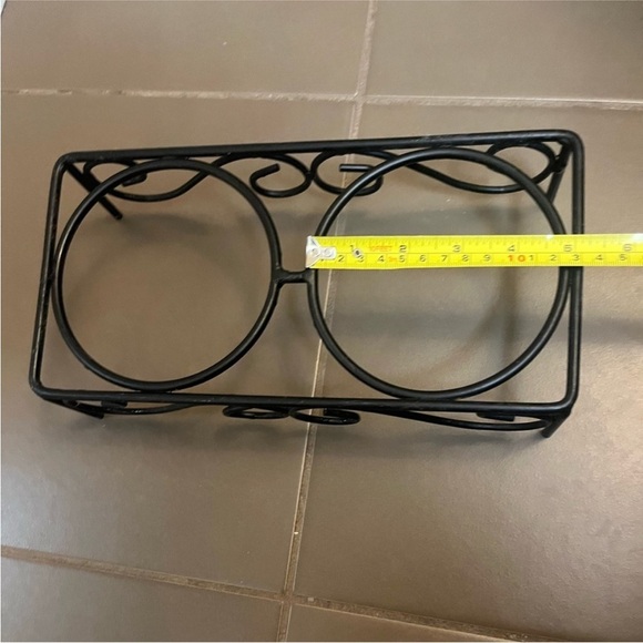 WROUGHT IRON scroll work hand crafted black 2 dog bowl stand feeder decor ergo - Picture 6 of 9